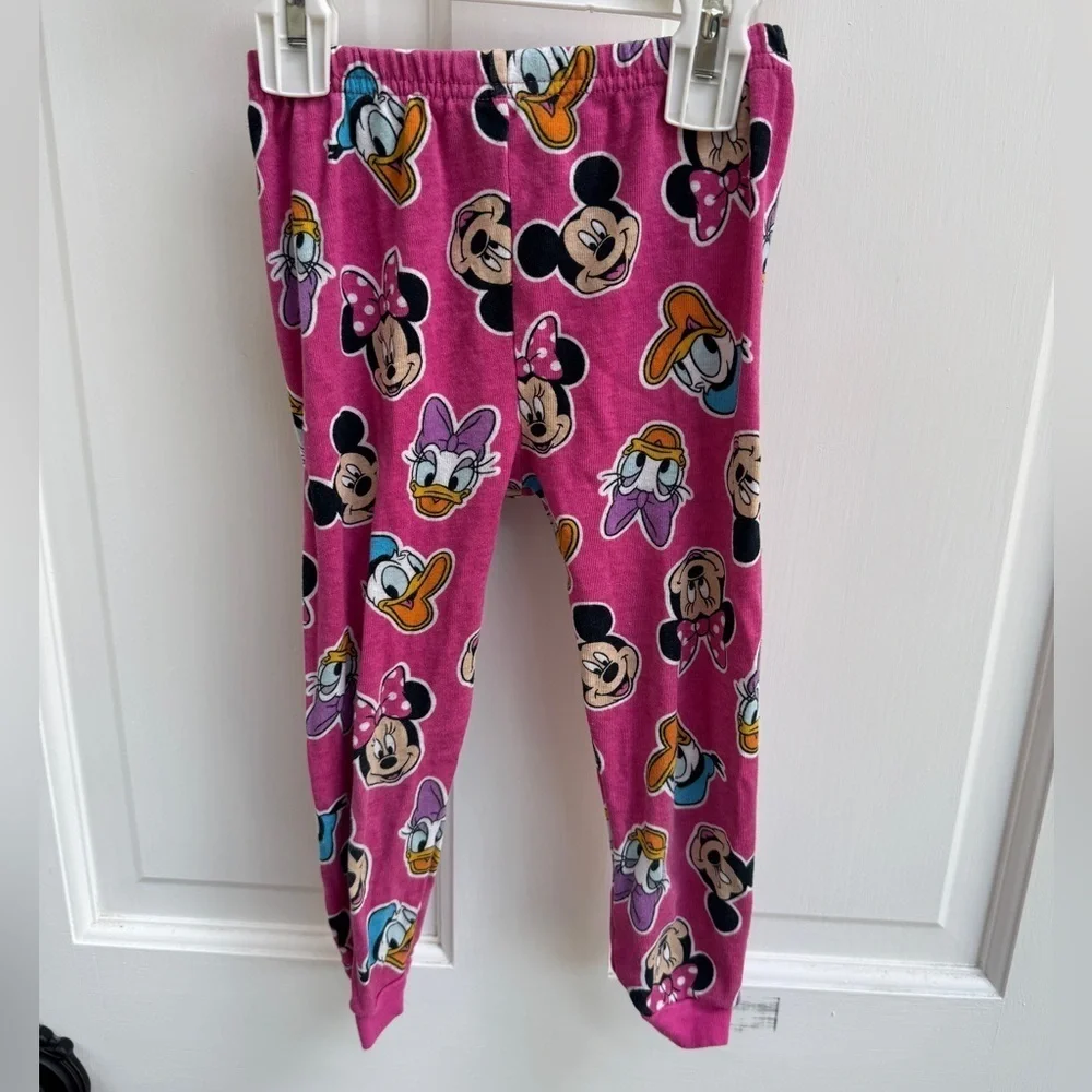 Disney 3T Girls Pink Multicolor Pajama Bottoms Pants Minnie Mickey Mouse Donald